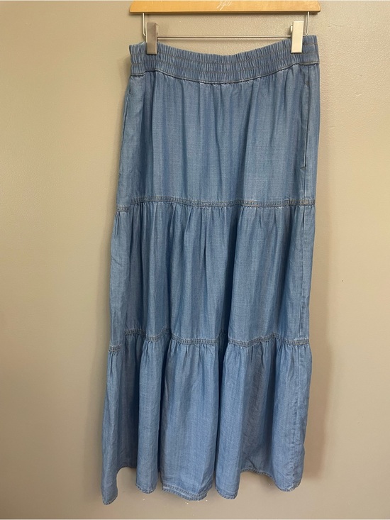 Sigrid Olsen Dresses & Skirts - Sigrid Olsen, Tiered Maxi Skirt, Elastic Waist, Pockets, Chambray/Denim, M